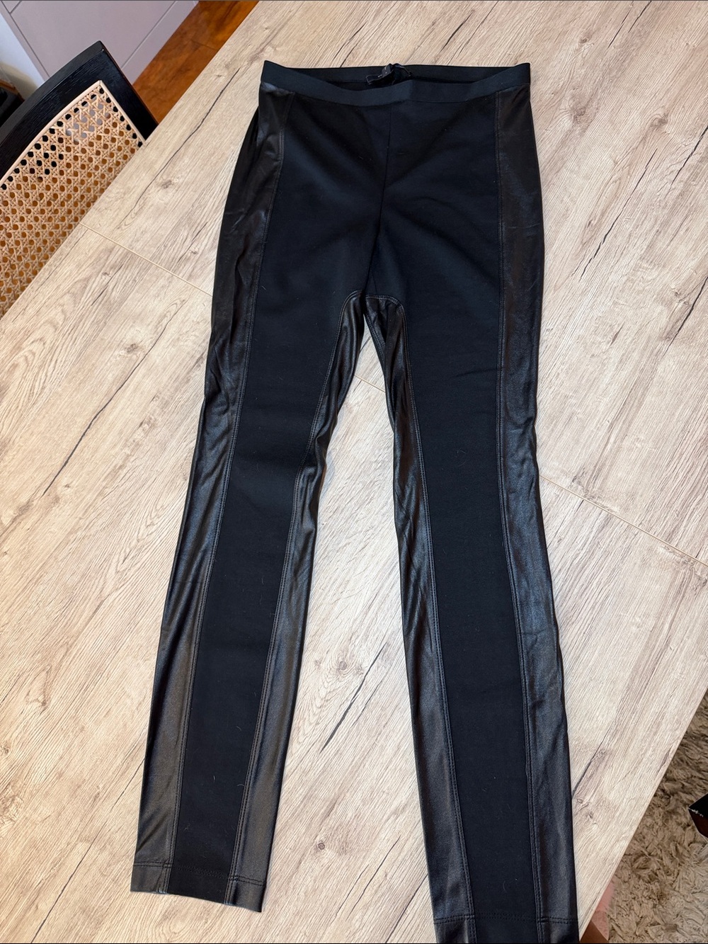 BCBGMaxAzria Black Stretch Leggings with Faux-Leather Panels